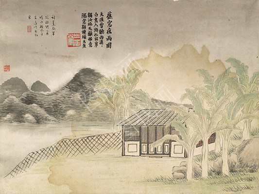 齐白石 1910石门二十四景图-蕉窗夜雨图 45x35cm